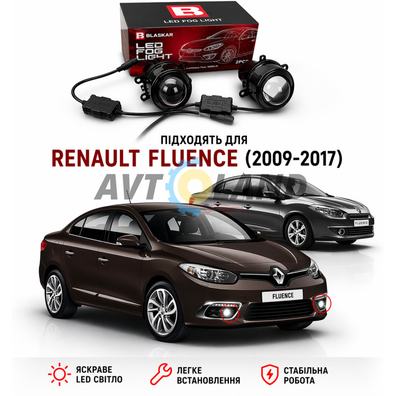 Світлодіодні протитуманні фари Renault Fluence I [2009-2017] Біле 80WЖовте світло 48W купити дешево