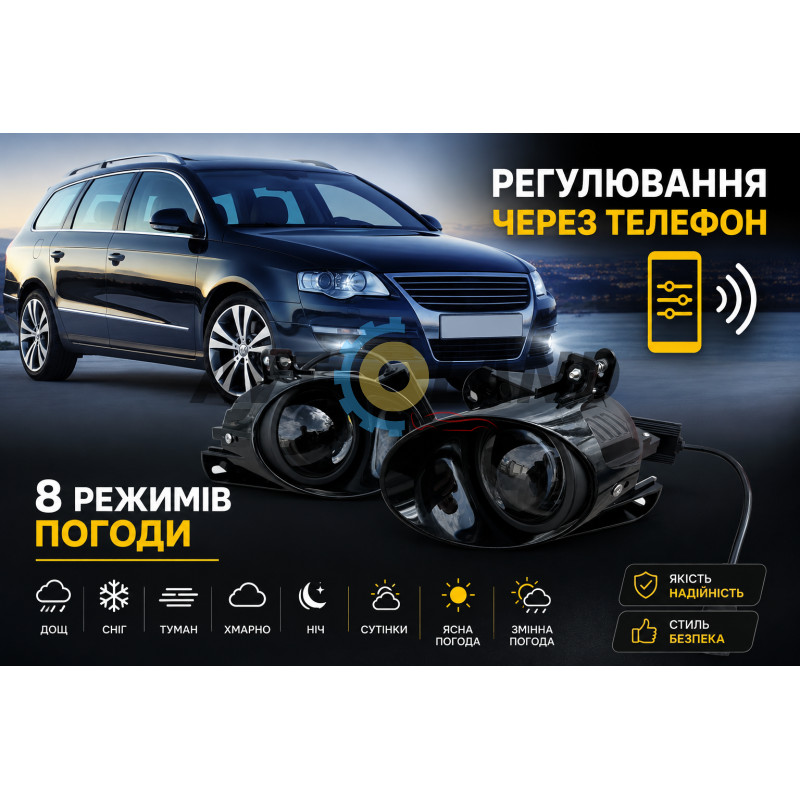 Противотуманные Линзованные фары Volkswagen Passat B6, B7, T6, Amarok управление с телефона 120W купить недорого