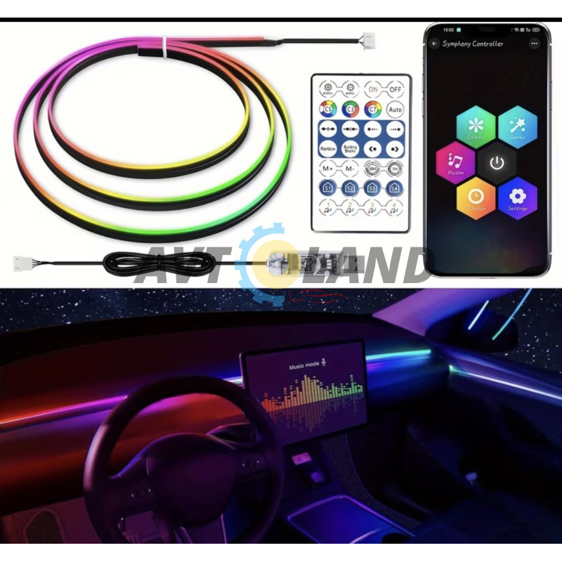 Підсвічування салону авто 110см, світлодіодна Bluetooth стрічка торпеди 12V багатобарвна з пультом від USB купити дешево
