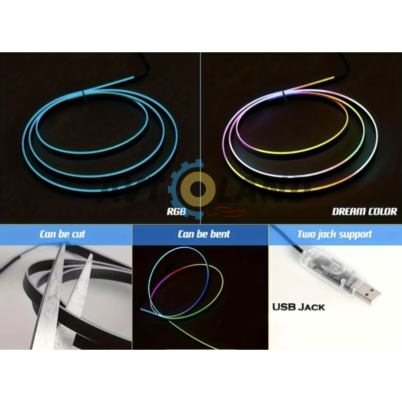 Подсветка салона авто 110см, светодиодная Bluetooth лента торпеды 12V многоцветная с пультом от USB купить недорого