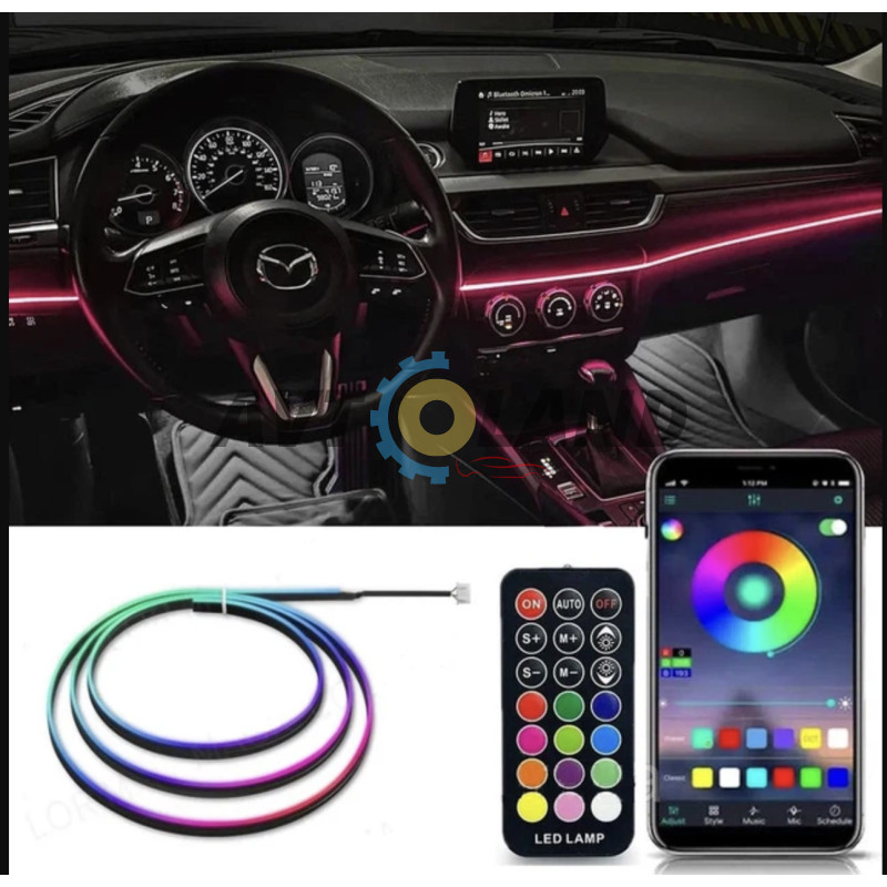 Підсвічування салону авто 110см, світлодіодна Bluetooth стрічка торпеди 12V багатобарвна з пультом від USB купити дешево