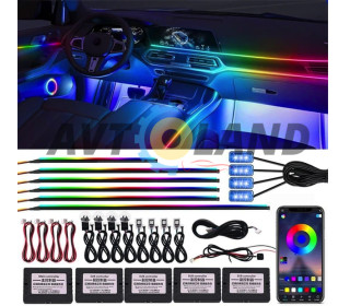 Подсветка салона авто Ambient light Rgb 18в1 набор диодных подсветок Bluetooth 12V