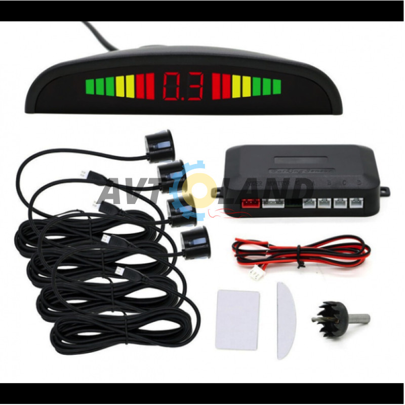 Парковка на 4 датчика парковки Assistant Parking Sensor Black Парктроник с LED дисплеем и датчиками купить недорого