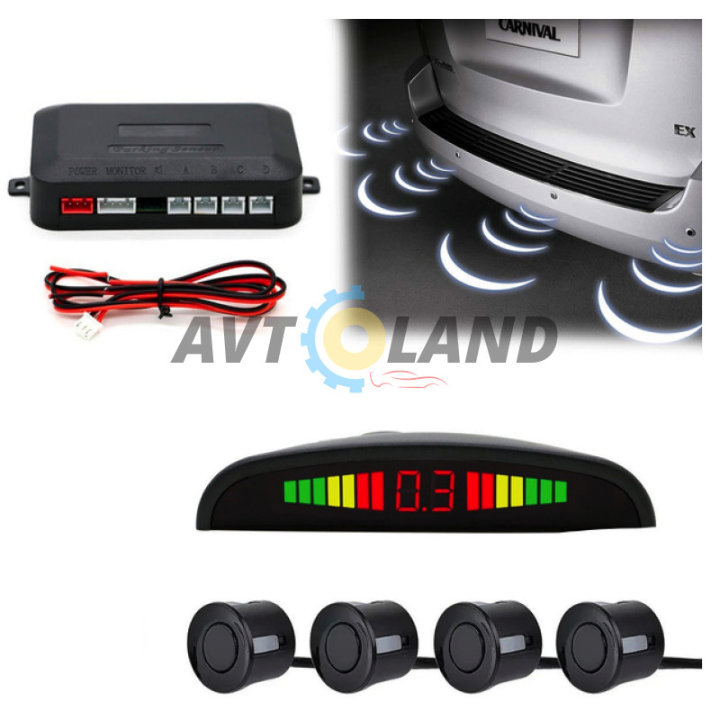 Парковка на 4 датчика парковки Assistant Parking Sensor Black Парктроник с LED дисплеем и датчиками купить недорого
