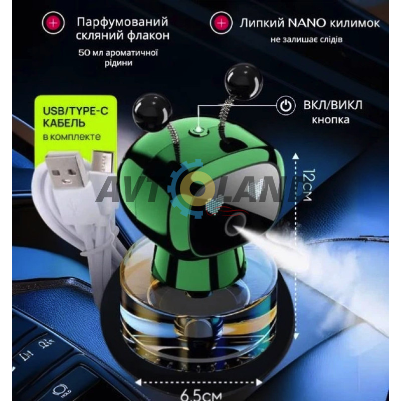 Ароматизатор робот - телепузик JQR002, Зеленый - интерактивный освежитель воздуха в машину, 4 режима купить недорого