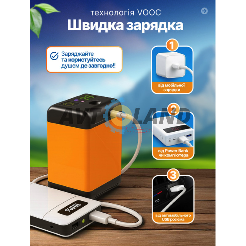 Портативный душ на аккумуляторе 7800 mAh туристический производный переносной с датчиком температуры купить в Украине