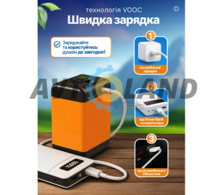 Портативний душ на акумуляторі 7800 mAh туристичний похідний переносний з датчиком температури