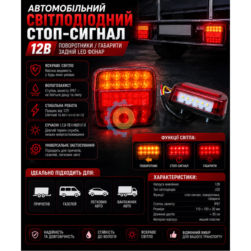 Автомобильный светодиодный стоп-сигнал 12В поворотники/габариты Led фонарь стоп прицеп стоп газель купить недорого