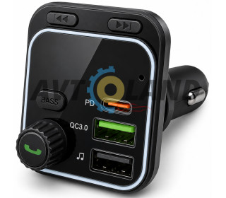 Автомобильный FM модулятор BC53 Highway PD20W+QC3.0 Car BT FM Transmitter 18W Black
