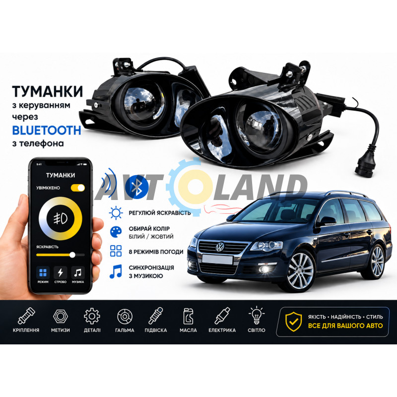 Лінзовані протитуманні LED-фари Volkswagen Golf VI (Mk6) 2008-2013, керування з телефону купити дешево