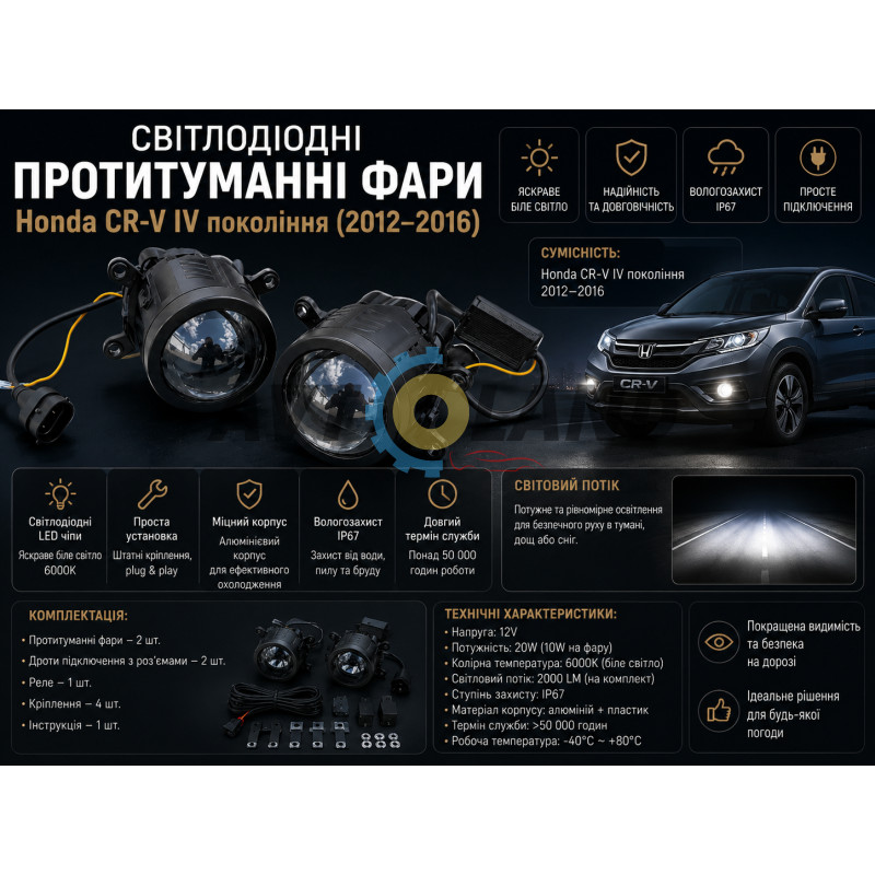 Світлодіодні протитуманні фари Honda CR-V четвертого покоління (2012–2016) купити дешево